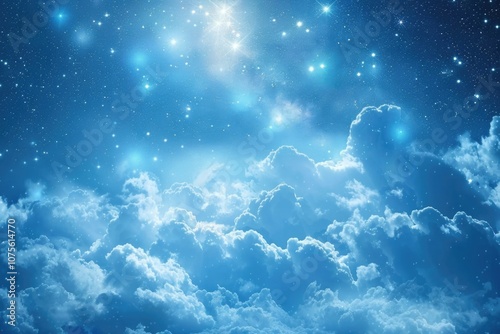 Magical Sky. Fantastic Mystic Fantasy with Stars, Clouds, and Galaxy in Divine Sky Background photo