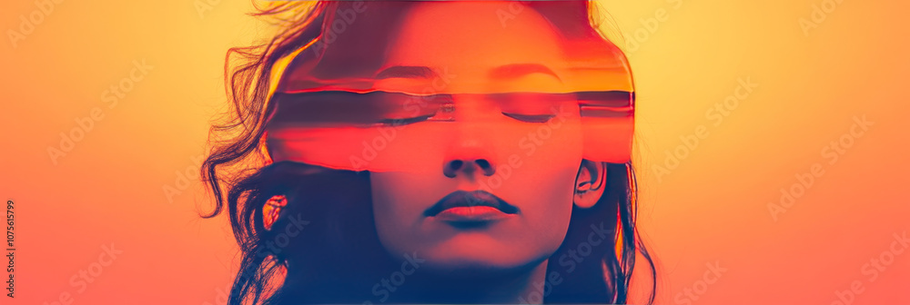 Woman with closed eyes, red and orange overlay Woman with closed eyes, red and orange overlay