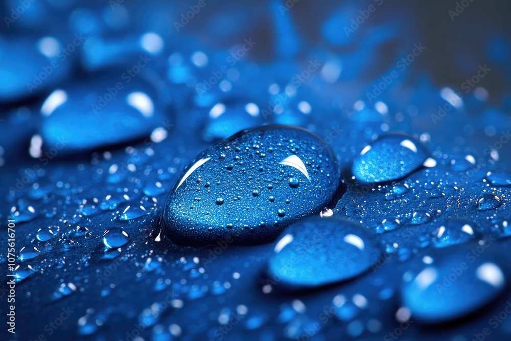 Macro View of Water Droplets on a Blue Surface Macro View of Water Droplets on a Blue Surface