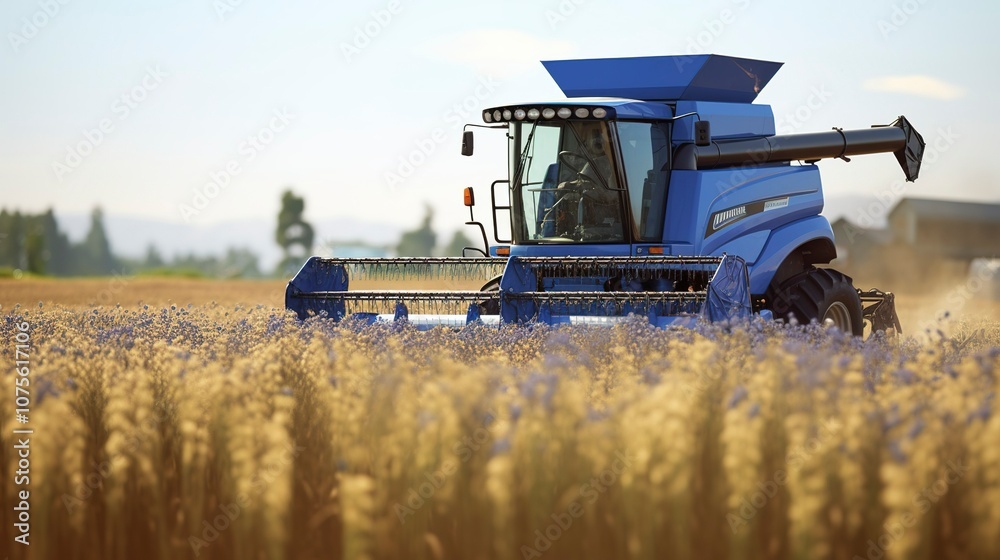 Fototapeta premium A photo of a flax harvester in a flax field