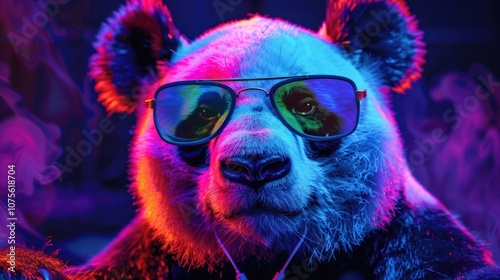 Music Promotion. Colorful Panda DJ Wearing Headphones and Sunglasses for Entertainment and Dance Party