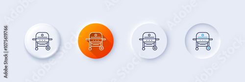 Gas grill line icon. Neumorphic, Orange gradient, 3d pin buttons. Barbecue cooker for cooking food sign. Meat brazier symbol. Line icons. Neumorphic buttons with outline signs. Vector