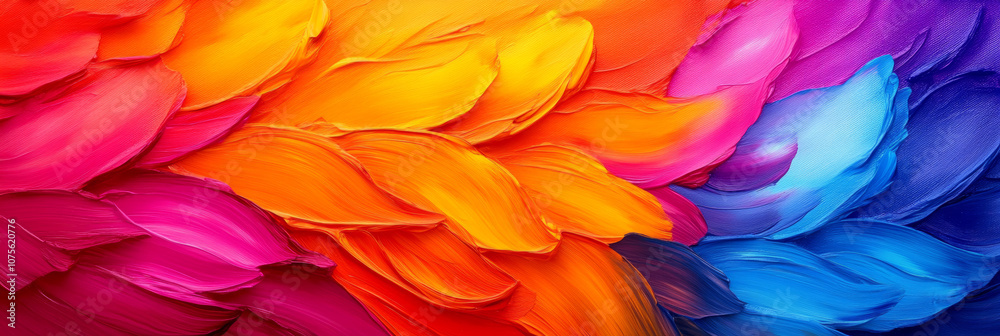 Vibrant abstract art with strokes of pink, orange, yellow, blue, and purple.
