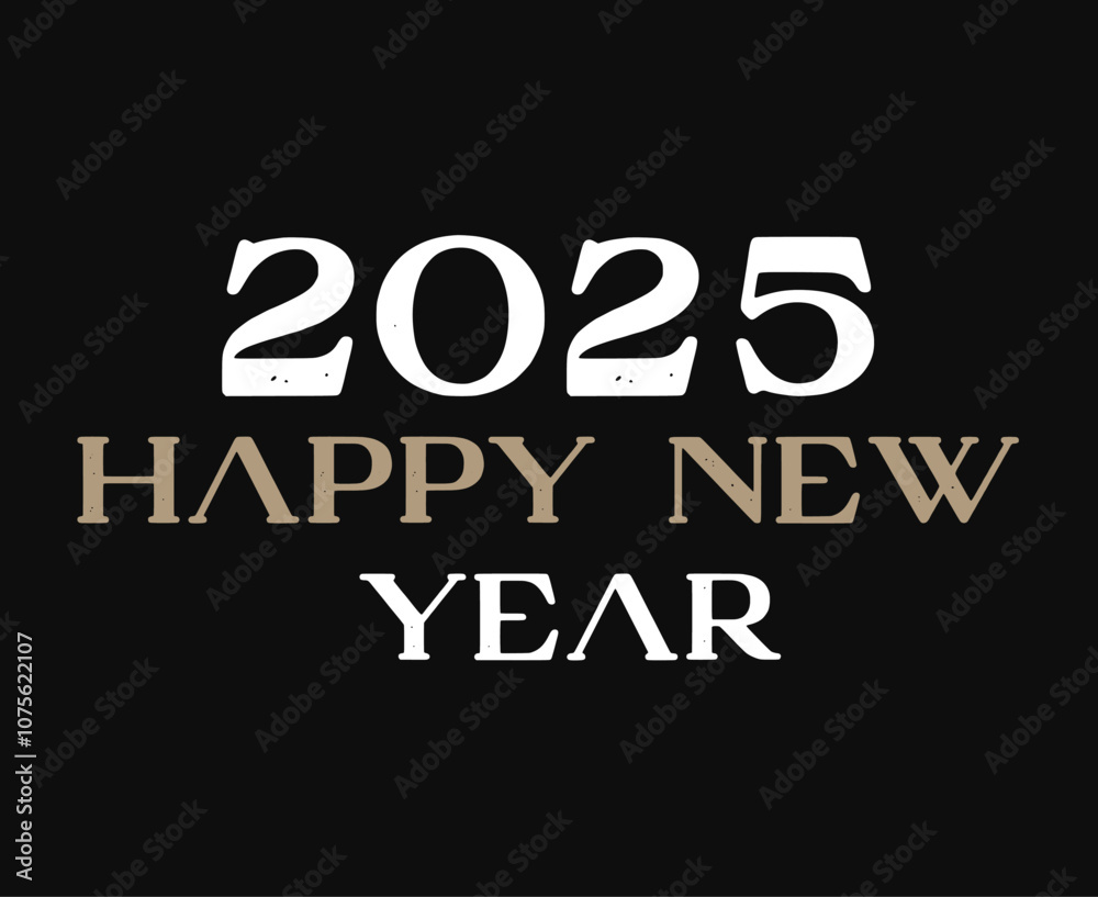 Happy New Year 2025 Typography Black And White Design Abstract Vector Illustration Happy New Year 2025 Typography Black And White Design Abstract Vector Illustration