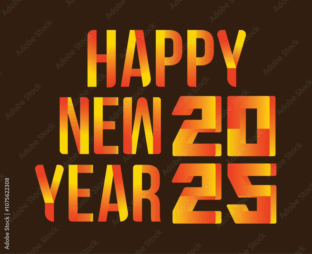 Happy New Year 2025 3D Realistic Typography Orange Design Abstract Vector Illustration