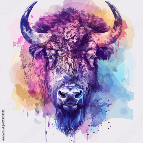 A watercolor vector of a Bison, isolated on a white background.