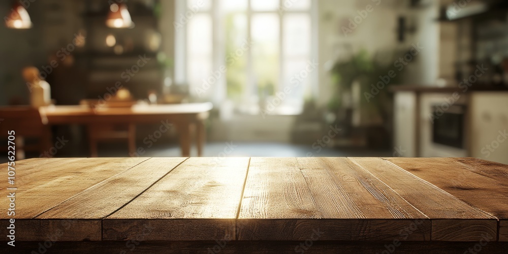 Wooden Kitchen Table in Cozy Sunlit Interior Wooden Kitchen Table in Cozy Sunlit Interior
