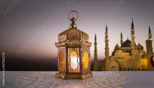 Celebration of Islamic Eid Mubarak and Eid al Adha lantern. ai generated photo