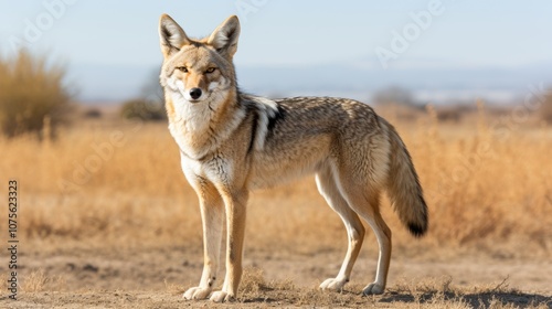 Realistic png of an alert coyote with background for seamless design integration photo