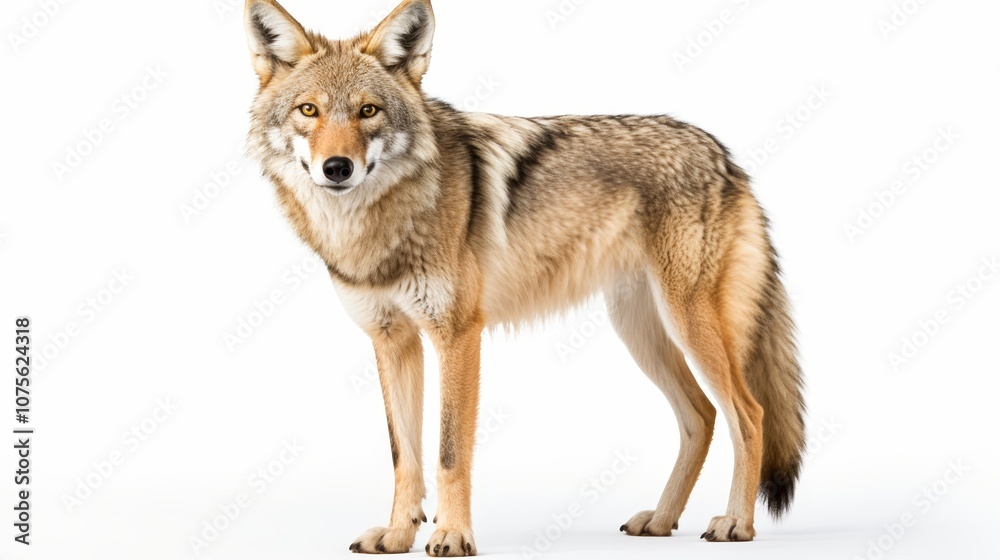 Fototapeta premium Realistic png of alert coyote with background for seamless integration into design projects