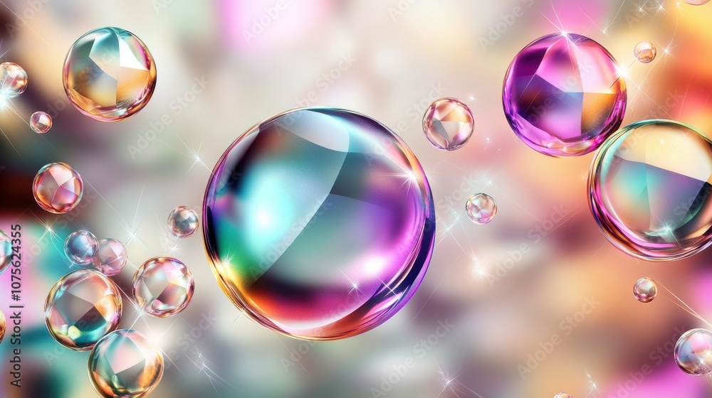 Colorful soap bubbles floating against a dreamy, pastel background. Colorful soap bubbles floating against a dreamy, pastel background.