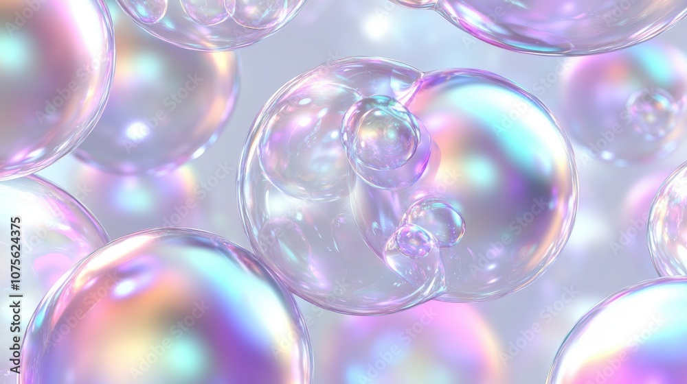 Close-up of colorful soap bubbles reflecting light in a dreamy and ethereal setting. Close-up of colorful soap bubbles reflecting light in a dreamy and ethereal setting.