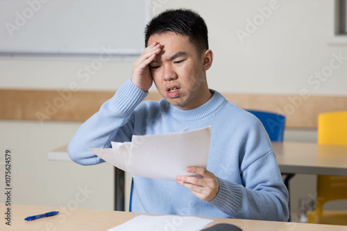 A young university student is disappointed about his exam grades