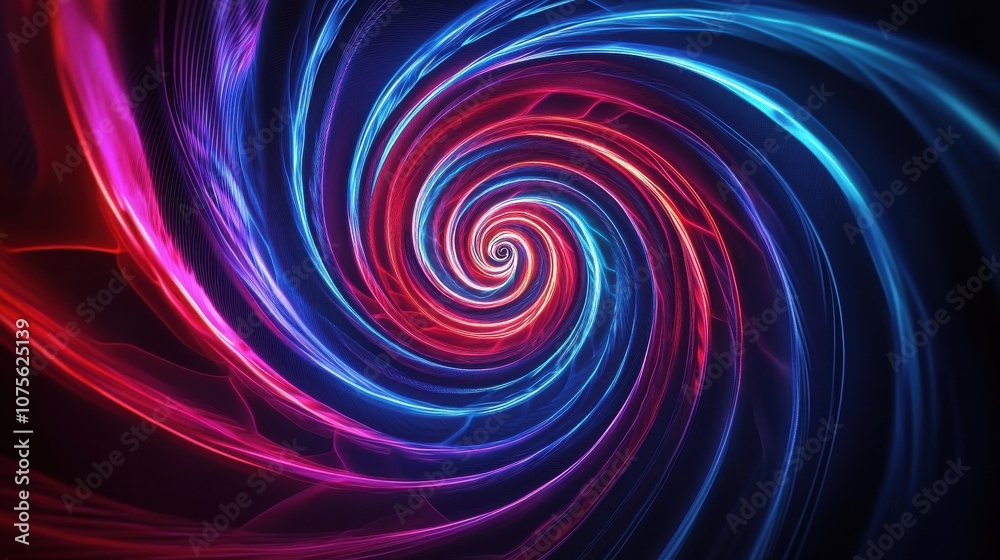 A mesmerizing spiral of vibrant blue and red light, creating a dynamic illusion of depth and motion. A mesmerizing spiral of vibrant blue and red light, creating a dynamic illusion of depth and motion.
