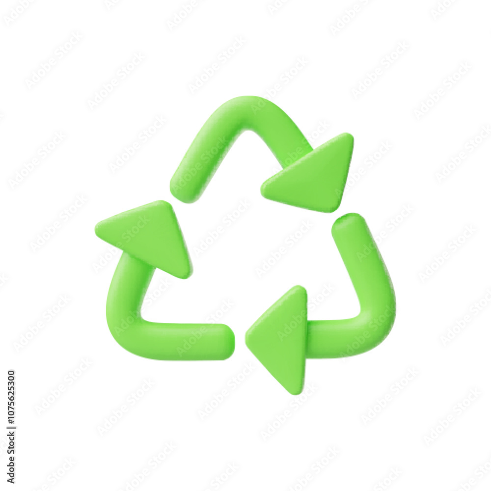 3D Waste recycling, Biodegradable emblem featuring triangular green arrows on a white background 3D Waste recycling, Biodegradable emblem featuring triangular green arrows on a white background