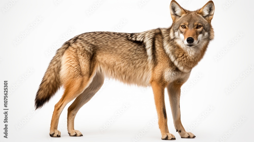 Fototapeta premium Realistic png of alert coyote, ideal for seamless integration into various design projects