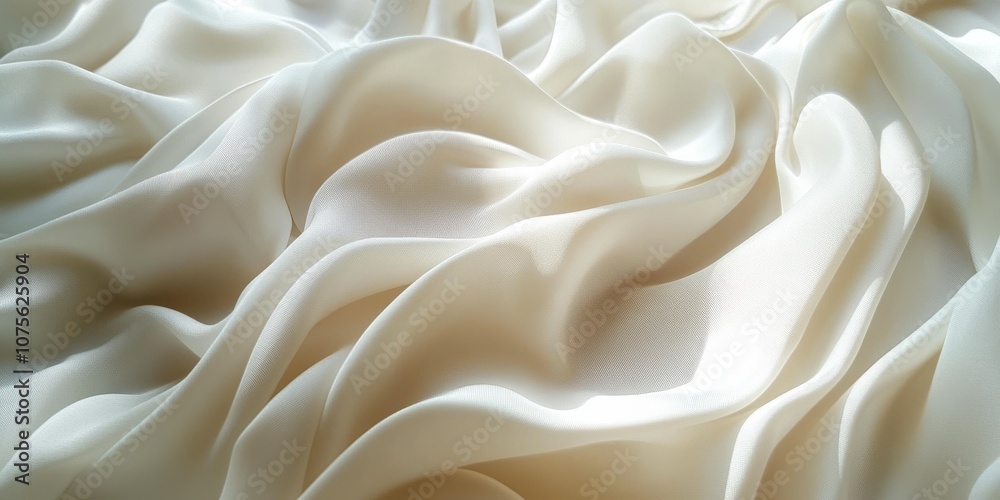 Soft Flowing White Silk Fabric with Gentle Folds and Shadows Soft Flowing White Silk Fabric with Gentle Folds and Shadows