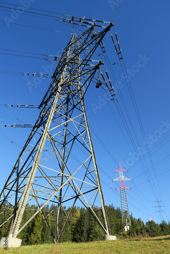 Stromleitungen und Mastenwald, Landschaftszerstörung - powerlines and poles blithe the landscape photo