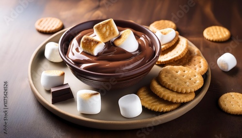  Melted chocolate and toasted marshmallows combine in gooey dip served with crunchy graham c_1(1431) photo