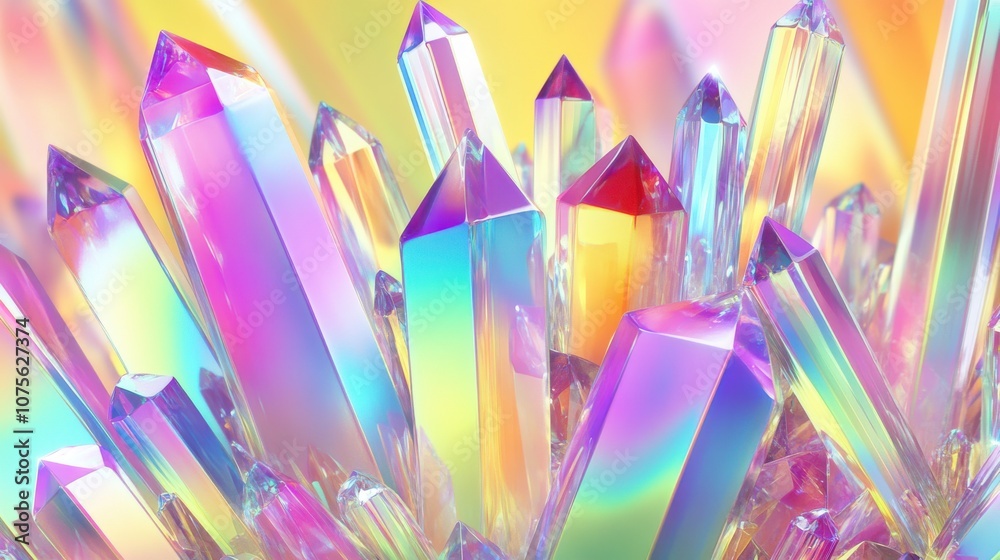 Vibrant cluster of multicolored crystals reflecting light in a mesmerizing display of colors. Vibrant cluster of multicolored crystals reflecting light in a mesmerizing display of colors.