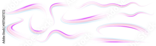 Vector bright speed wave wake vortex effect PNG. Expressway, car headlight effect on isolated white background. Vector high speed connection background.	