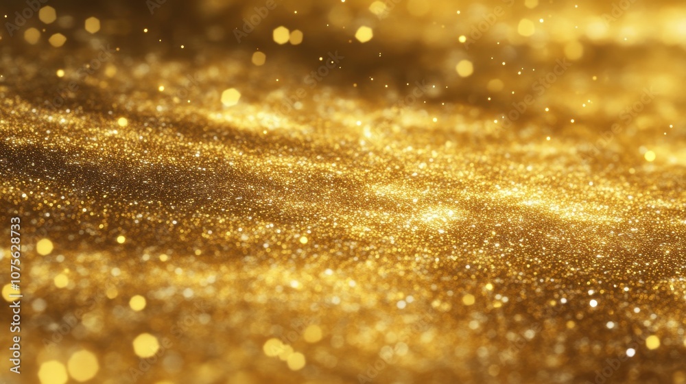Naklejka premium Golden shimmering glitter creates a mesmerizing and luxurious background full of vibrant sparkles.