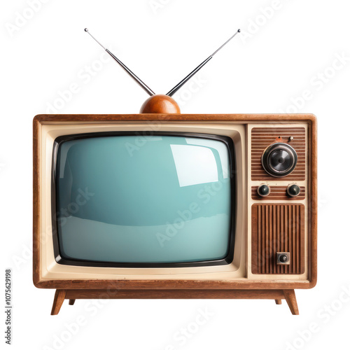Retro wooden TV isolated on a white background, PNG background