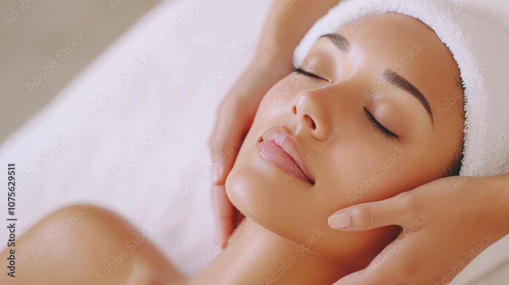 A woman enjoys a relaxing facial massage from a skilled Asian masseuse in a serene, white-walled spa environment A woman enjoys a relaxing facial massage from a skilled Asian masseuse in a serene, white-walled spa environment