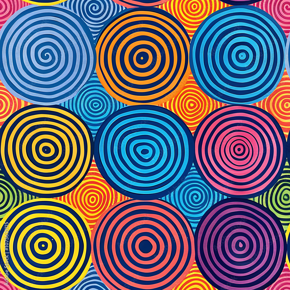Colorful Spirals Repeating Pattern Pop Art Style Colorful Spirals Repeating Pattern Pop Art Style