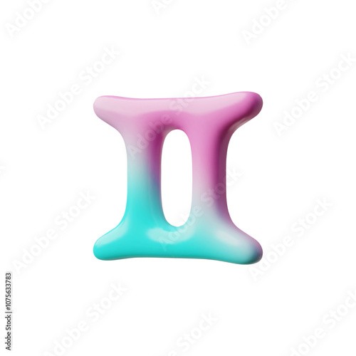 3d zodiac sign Gemini in pink and blue tones on a white background
