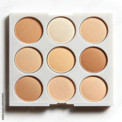 Concealer palette with nine shades on white plain background