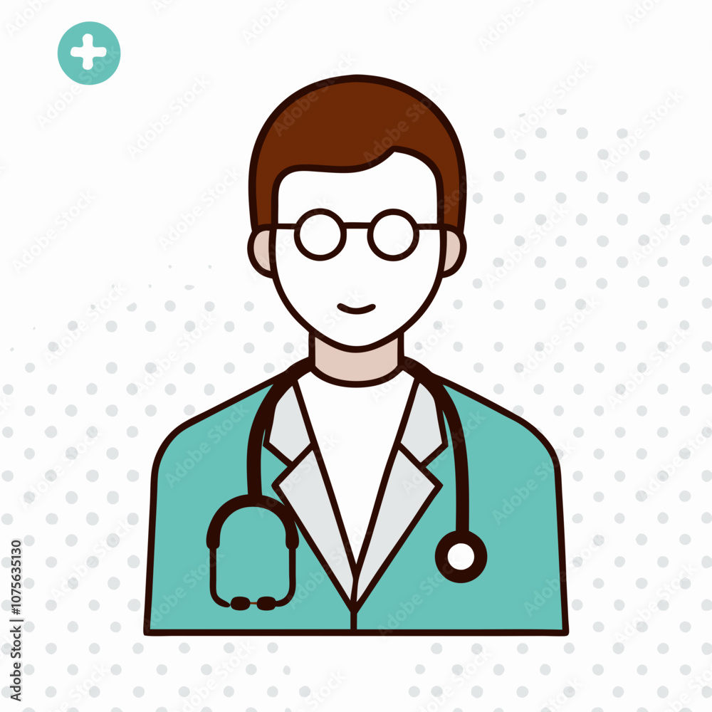 A smiling man in a green lab coat with a stethoscope. The image is of a doctor