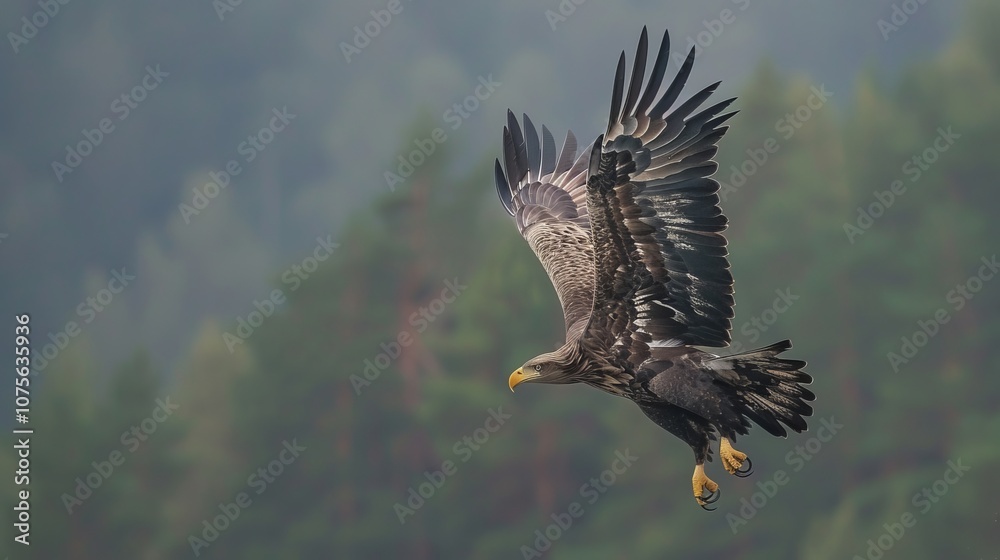 Fototapeta premium American bald eagle soaring against a us flag background a symbol of freedom and patriotism