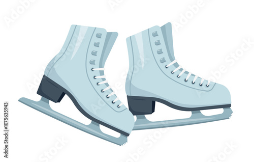 White figure Skates for skating on ice rink. Women skates shoes icon isolated on white background. Winter sport accessories vector illustration.