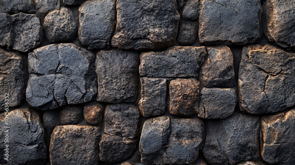 A close-up of a weathered stone wall with rough, irregular stones. A close-up of a weathered stone wall with rough, irregular stones.