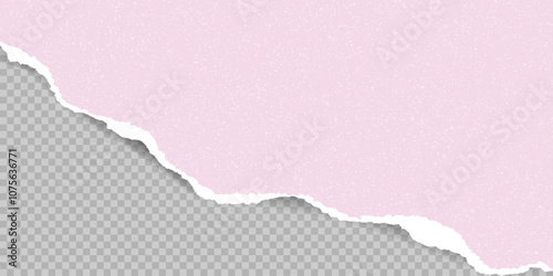 Realistic Ripped Pink paper Sheet background. Torn edge with shadow. Grain texture. Copy space. Modern Template for Banner header Poster Business Design. Vector illustration