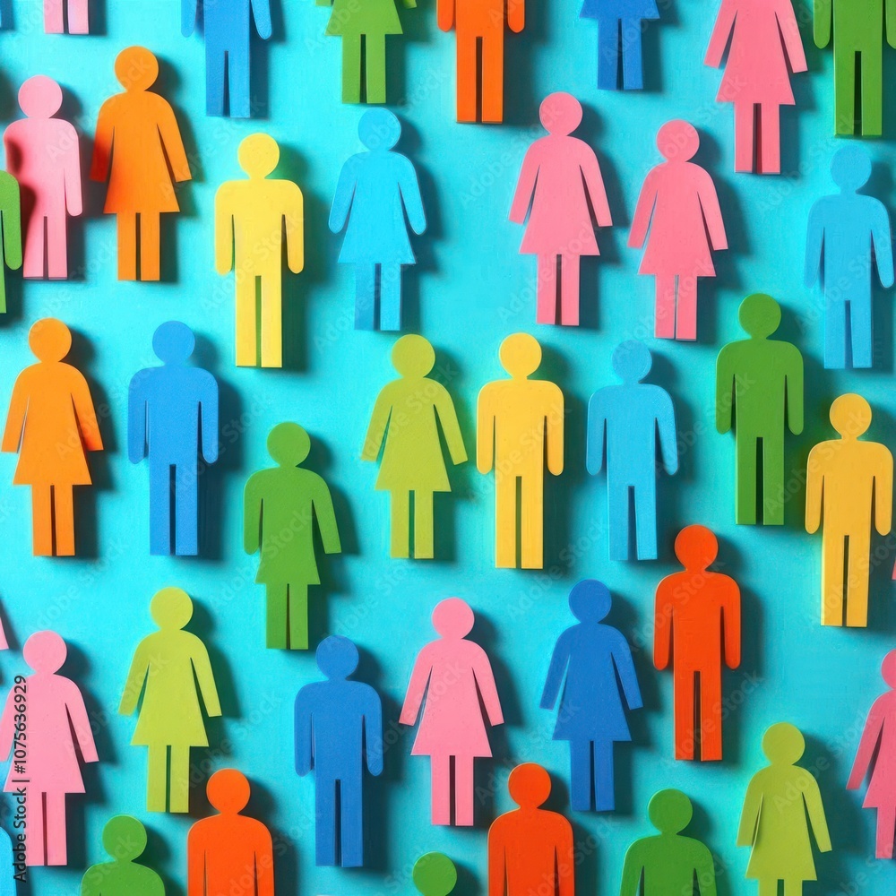 Colored paper figures of people on a blue background. Colored paper figures of people on a blue background.