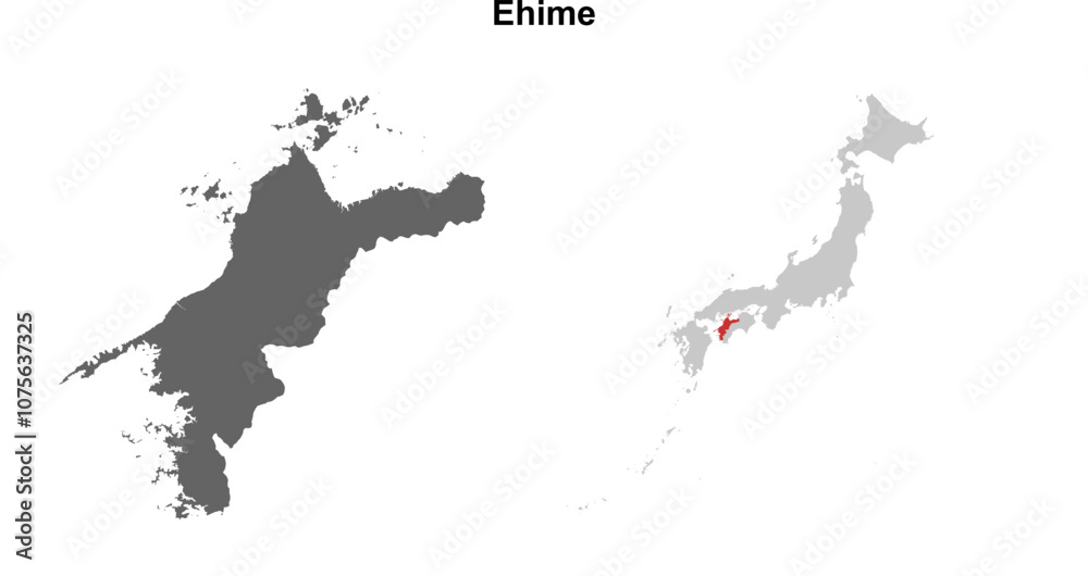 Obraz premium Ehime prefecture blank outline map set