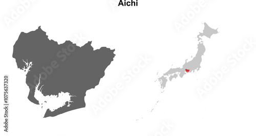 Aichi prefecture blank outline map set photo