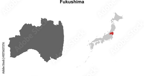 Fukushima prefecture blank outline map set
