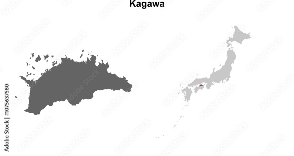 Naklejka premium Kagawa prefecture blank outline map set