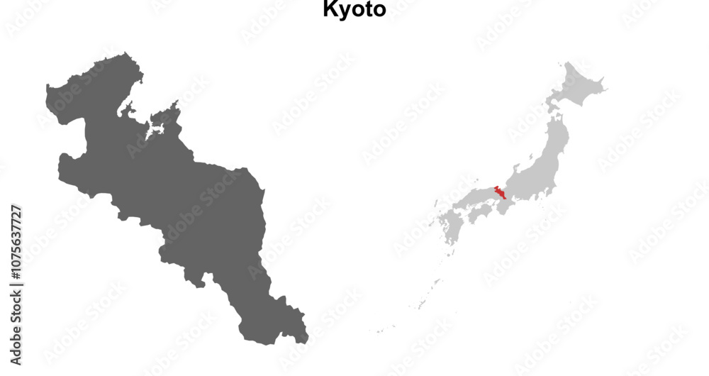 Obraz premium Kyoto prefecture blank outline map set