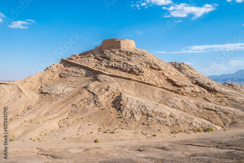 A beautiful Towers of Silence set against a vibrant blue sky, Iran