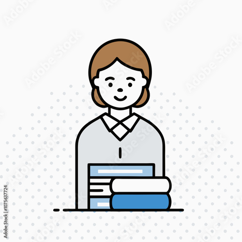 A woman is holding a stack of books. She is smiling and she is happy. Concept of positivity and accomplishment, as the woman is likely proud of her collection of books