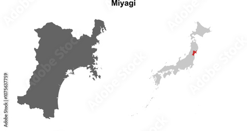 Miyagi prefecture blank outline map set