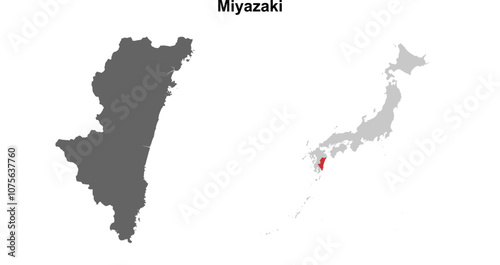 Miyazaki prefecture blank outline map set