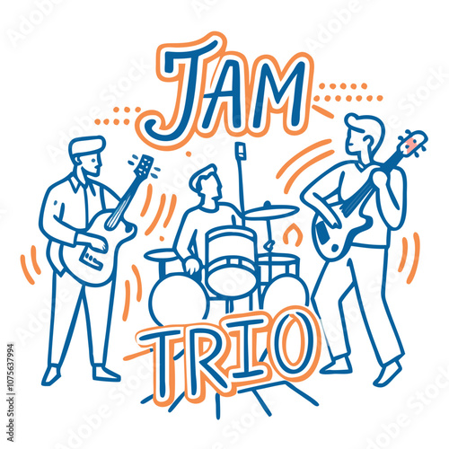 Jam Trio band illustration with guitar, bass, and drums.