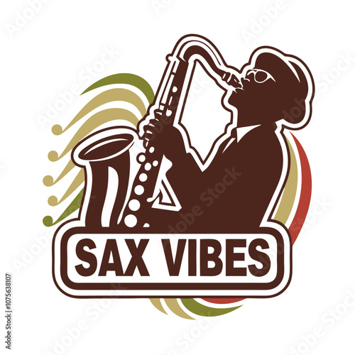 Sax Vibes logo with saxophonist and colorful sound waves