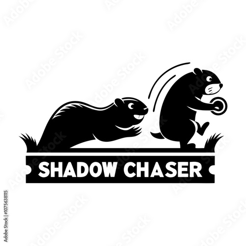 Shadow Chaser groundhog logo with two running figures