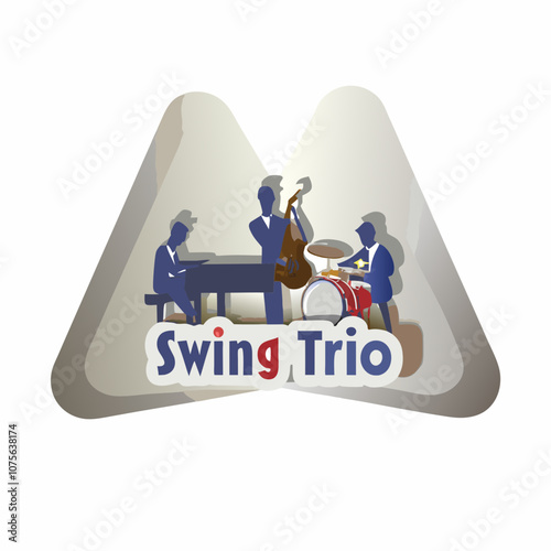 Swing Trio jazz band logo with piano, bass, and drums